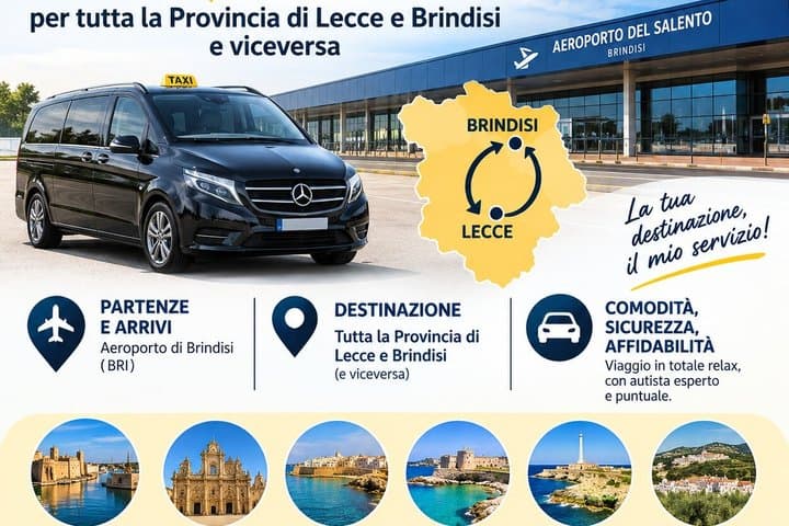Taxi transfer Brindisi Airport to Lecce destinations up to 100km — photo 1 of 4