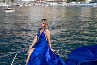 Positano Flying Dress photoshoot on a boat
